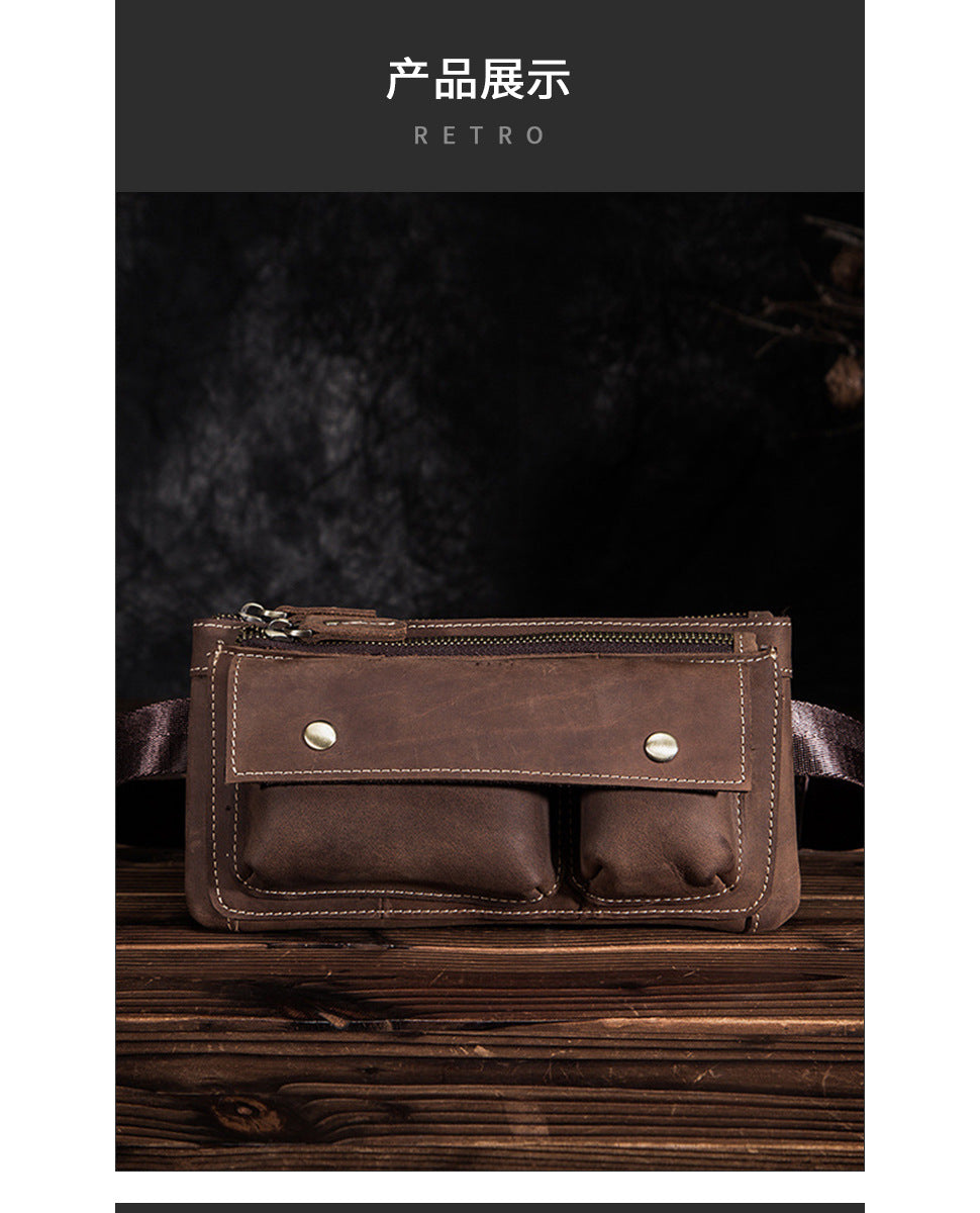 Men's Waist Pouch Cowhide Genuine Leather Fashion Men's Bust Bag 