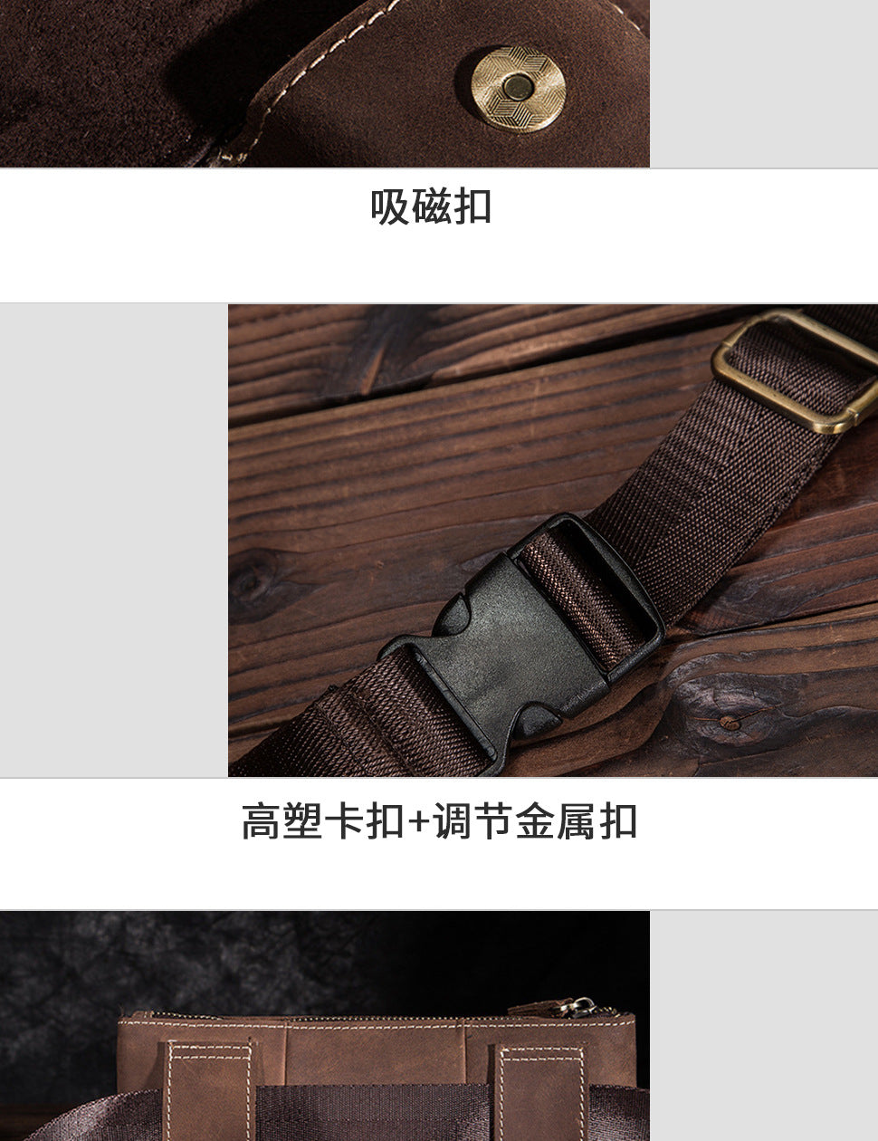 Men's Waist Pouch Cowhide Genuine Leather Fashion Men's Bust Bag 