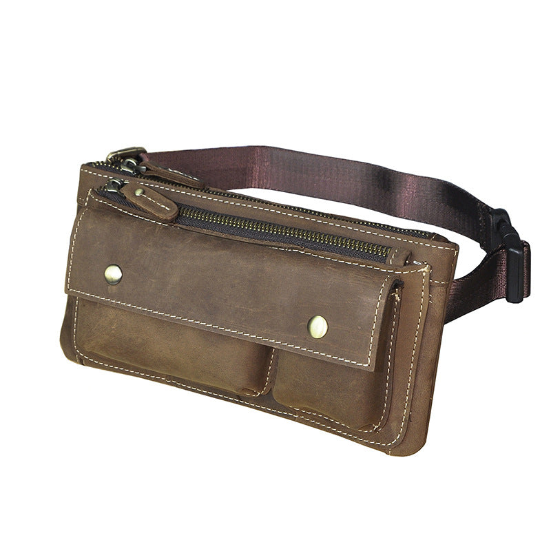 Men's Waist Pouch Cowhide Genuine Leather Fashion Men's Bust Bag 