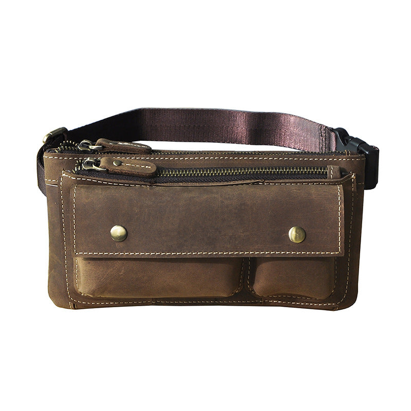 Men's Waist Pouch Cowhide Genuine Leather Fashion Men's Bust Bag 