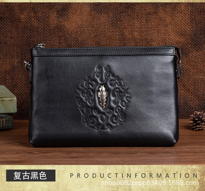 メンズクラッチバッグ牛革本革製レトロ個性ファッション カジュアル男性用ハンドバッグ