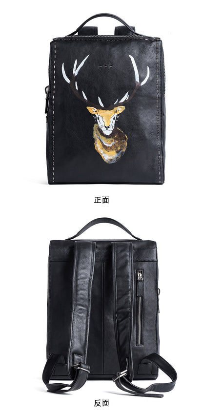 Men's backpack cowhide genuine leather unique fashion travel bag 