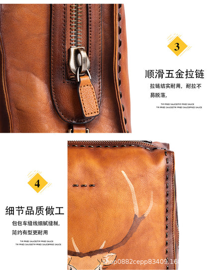 Men's backpack cowhide genuine leather unique fashion travel bag 