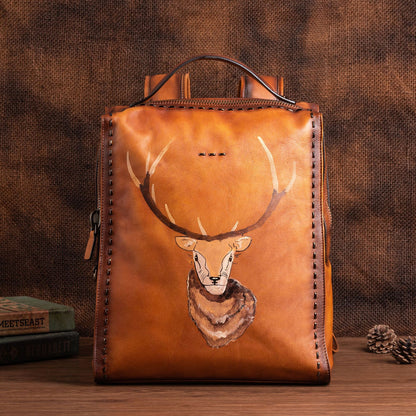 Men's backpack cowhide genuine leather unique fashion travel bag 