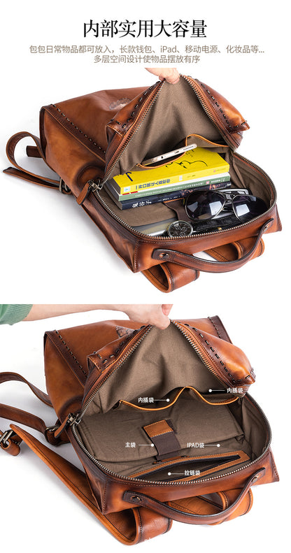 Men's backpack cowhide genuine leather unique fashion travel bag 