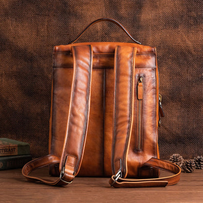 Men's backpack cowhide genuine leather unique fashion travel bag 