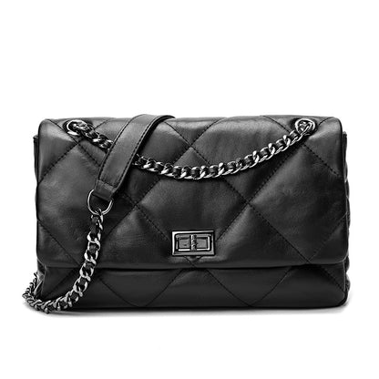 Ladies sheep leather chain bag luxury texture casual crossbody bag genuine leather check elegant shoulder bag.Pochette
