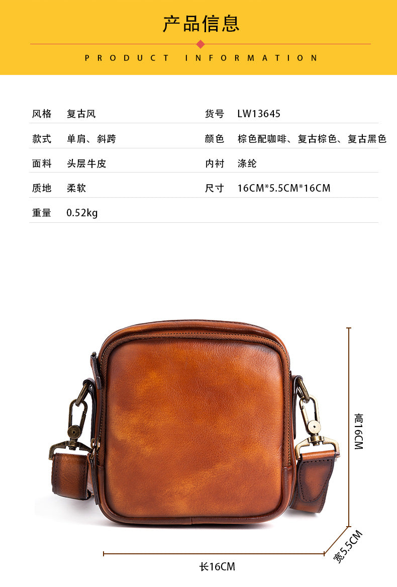 メンズショルダーバッグ牛革本革製ビジネス男性用斜めがけバッグ