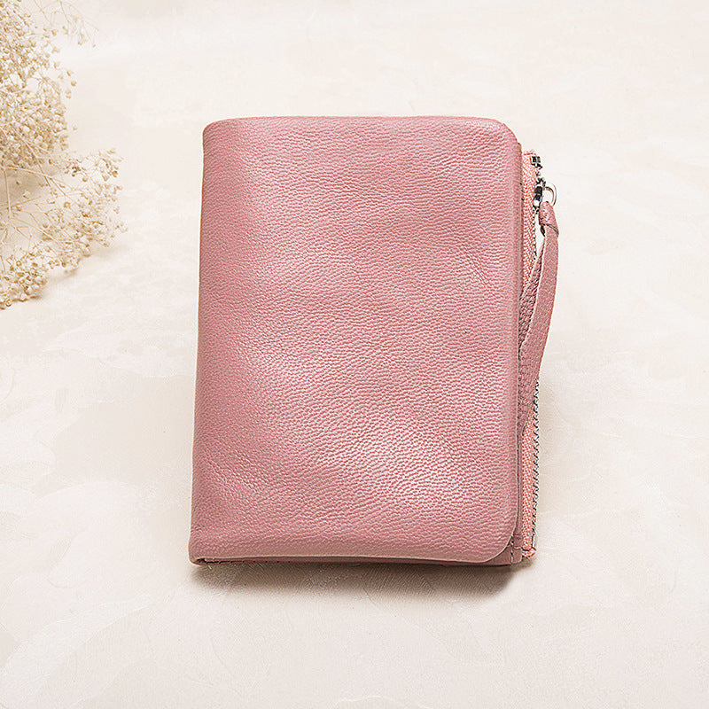 Women's Wallet Stylish and Beautiful Wallet Short Length Genuine Leather Mini Sheep Leather Wallet Zipper Bifold Wallet Coin Purse