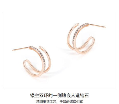 シンプル幾何二重リング透かし彫り  イヤリングリングピアス