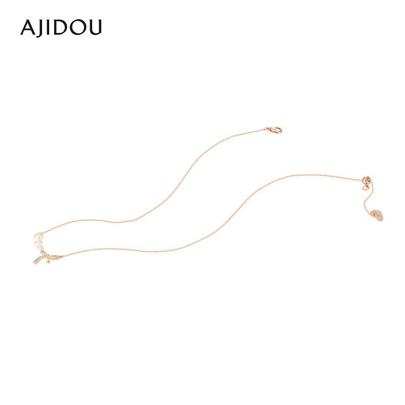 AJIDOUお洒落甘いネックレスリボンパール高級感鎖骨チェーンギフト