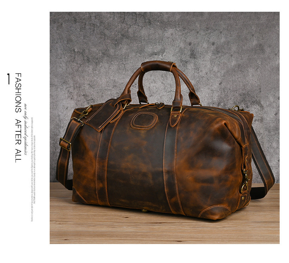 Men's Handbag Genuine Cowhide Luggage Bag Retro Casual Large Capacity Business Travel Bag for Men 