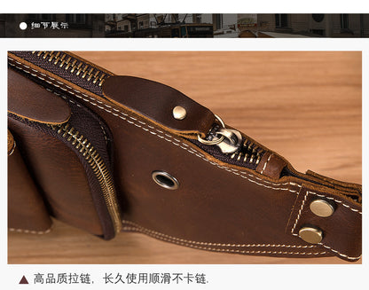 Men's Bust Bag Genuine Cowhide Leather Retro Outdoor Versatile Men's Crossbody Bag 