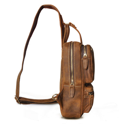Men's bust bag Genuine cowhide leather outdoor multipurpose crossbody bag for men 