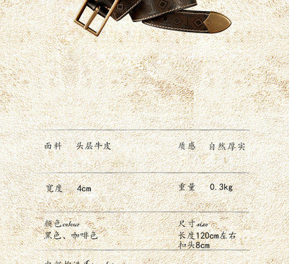 Men's Belt Cowhide Genuine Leather Vintage Handmade Double Sided Dual-use Needle Buckle Work Wear Jeans Fashion Belt for Men 
