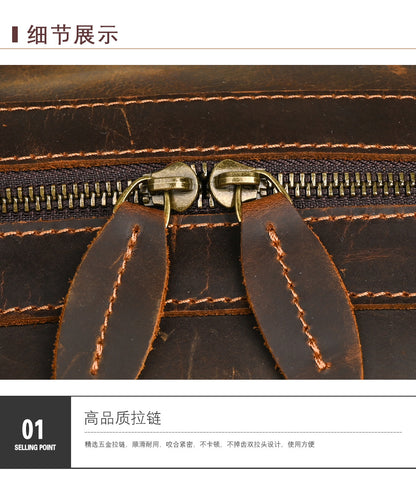Men's Handbag Genuine Cowhide Luggage Bag Retro Casual Large Capacity Business Travel Bag for Men 