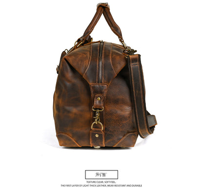 Men's Handbag Genuine Cowhide Luggage Bag Retro Casual Large Capacity Business Travel Bag for Men 