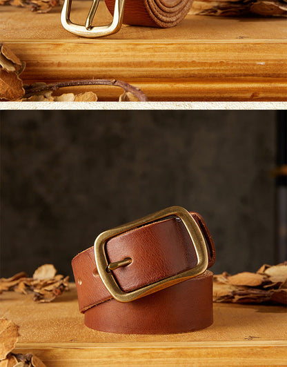 Men's Belt Handmade Vintage Copper Needle Buckle Cowhide Genuine Leather Casual Men's Belt 