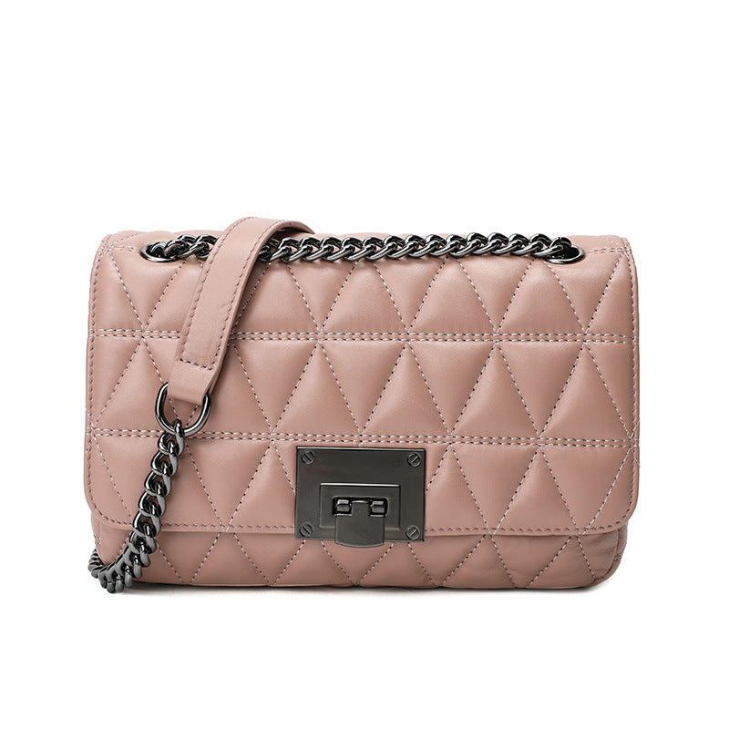 Ladies Cowhide Top Bag Fashion Chain Bag Check Bag Shoulder Bag.Pochette