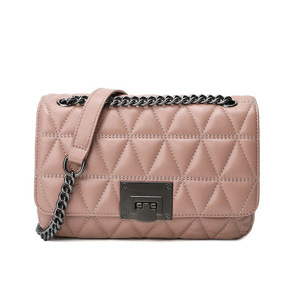 Ladies Cowhide Top Bag Fashion Chain Bag Check Bag Shoulder Bag.Pochette