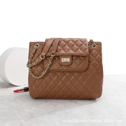 Ladies bag, sheep leather check chain bag, large capacity, high quality, genuine leather shoulder bag that goes with anything. Pochette