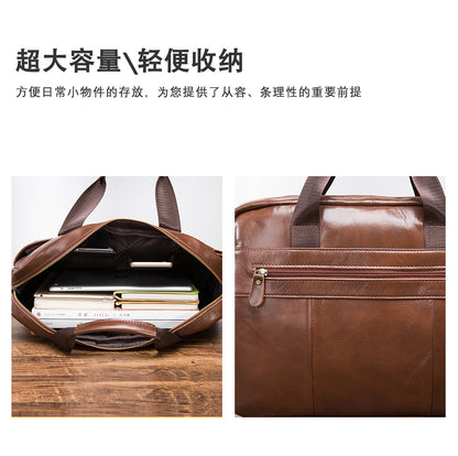 メンズハンドバッグブリーフケース牛革本革製レトロビジネス男性用パソコンバッグ