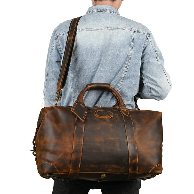 Men's Handbag Genuine Cowhide Luggage Bag Retro Casual Large Capacity Business Travel Bag for Men 