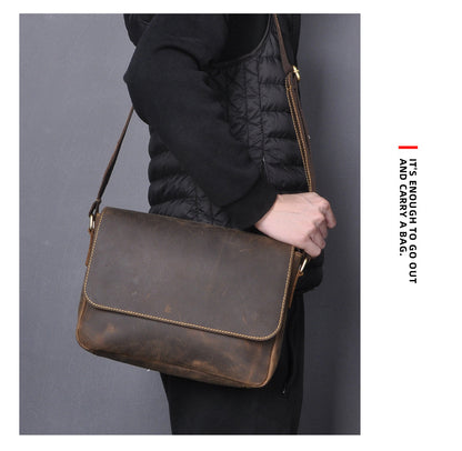 Men's shoulder bag Genuine cowhide leather retro crossbody bag for men 