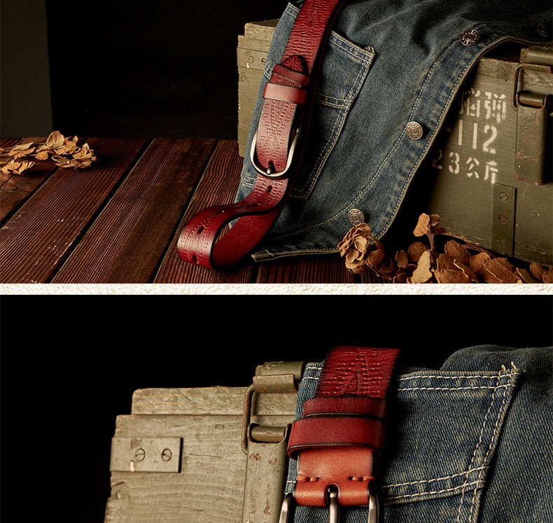 Men's Belt Handmade Cowhide Needle Buckle Korean Fashion Casual Retro Men's Belt 