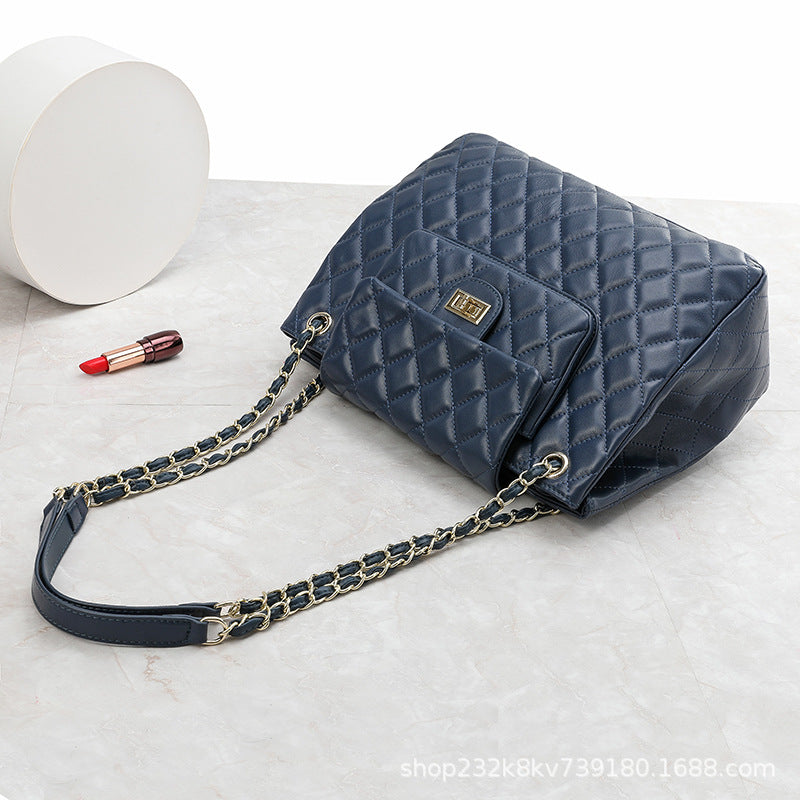 Ladies bag, sheep leather check chain bag, large capacity, high quality, genuine leather shoulder bag that goes with anything. Pochette
