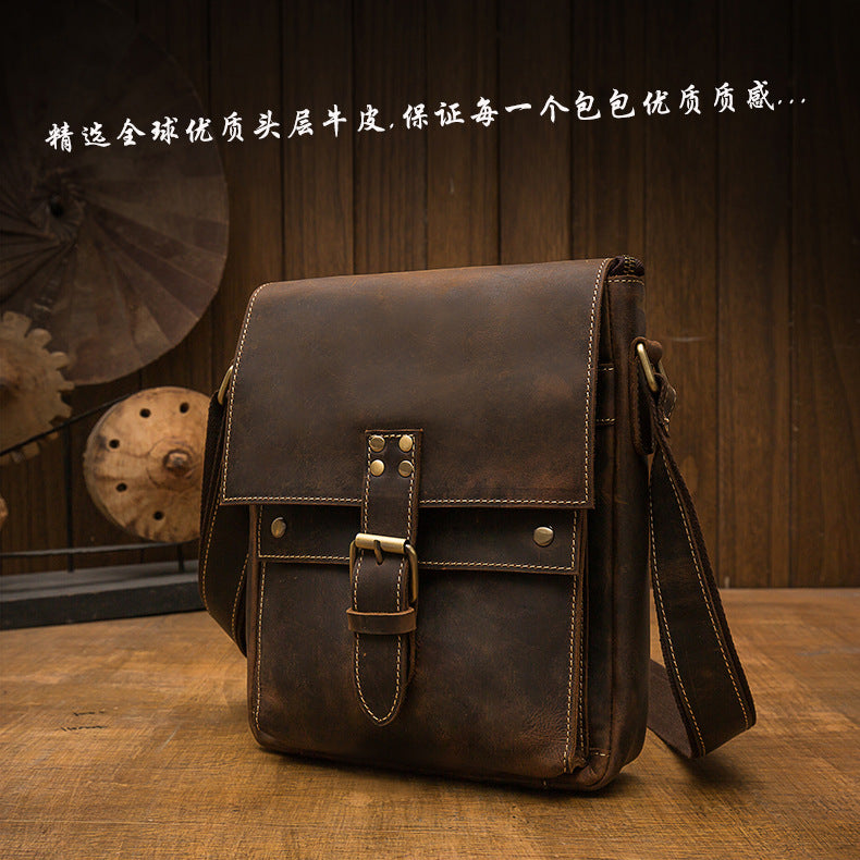 メンズショルダーバッグ 牛皮 本革 クレイジー・ホース レトロ 個性 カジュアル ファッション 男性用斜めがけバッグ