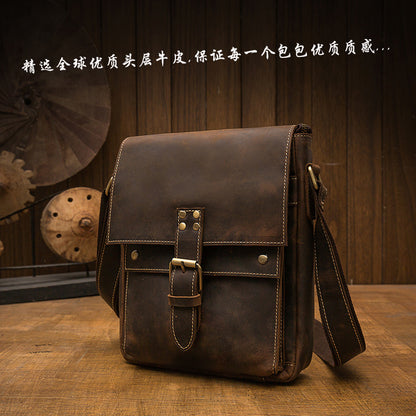メンズショルダーバッグ 牛皮 本革 クレイジー・ホース レトロ 個性 カジュアル ファッション 男性用斜めがけバッグ