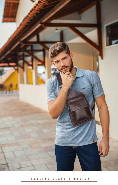 Men's Bust Bag Genuine Cowhide Leather Retro Outdoor Versatile Men's Crossbody Bag 