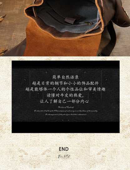 メンズリュック牛革本革製手作りクレイジー・ホースレトロファッション戸外旅行かばん
