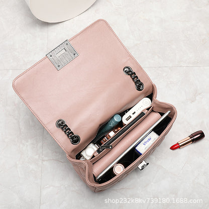 Ladies Cowhide Top Bag Fashion Chain Bag Check Bag Shoulder Bag.Pochette