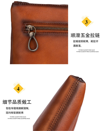 メンズ財布牛革本革製クラッチバッグレトロカジュアル男性用ハンドバッグ
