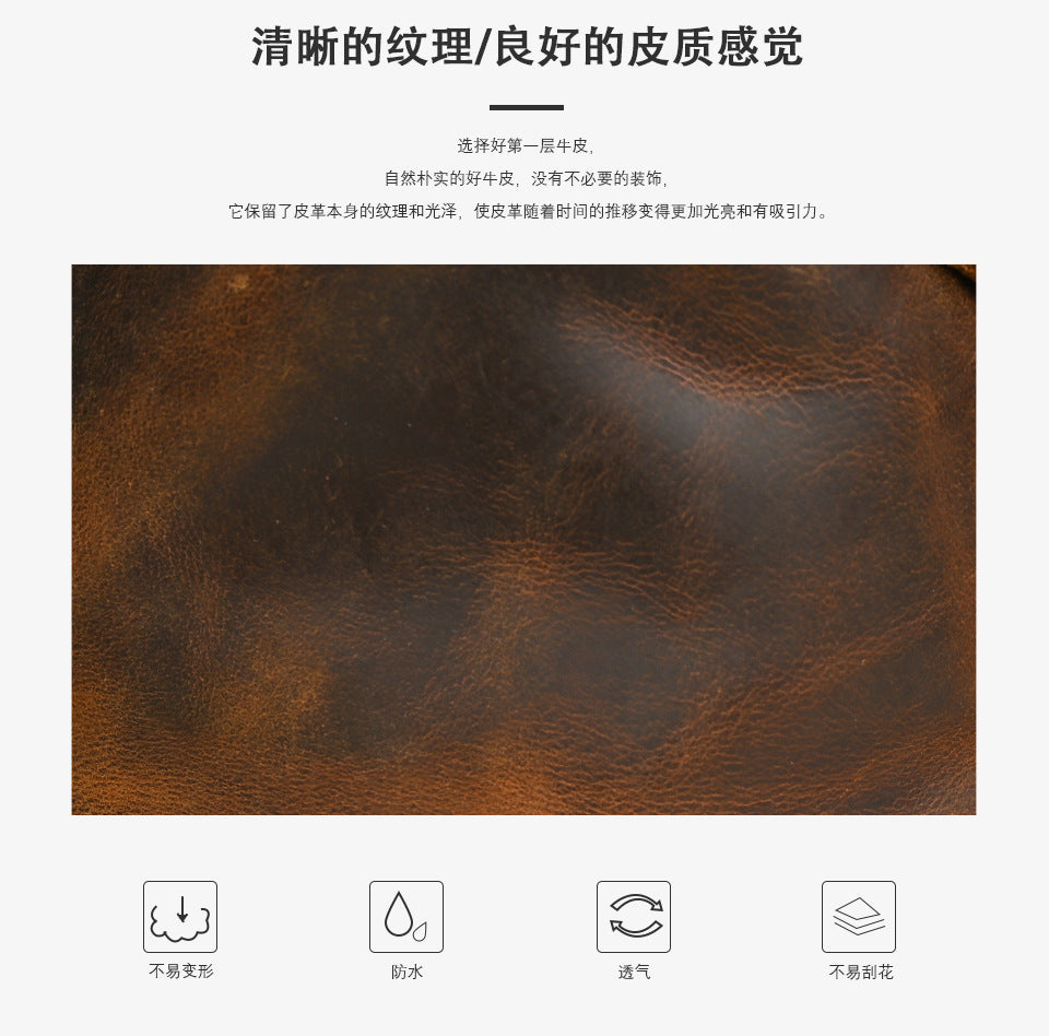 Men's Handbag Genuine Cowhide Luggage Bag Retro Casual Large Capacity Business Travel Bag for Men 
