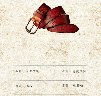 Men's Belt Handmade Cowhide Needle Buckle Korean Fashion Casual Retro Men's Belt 