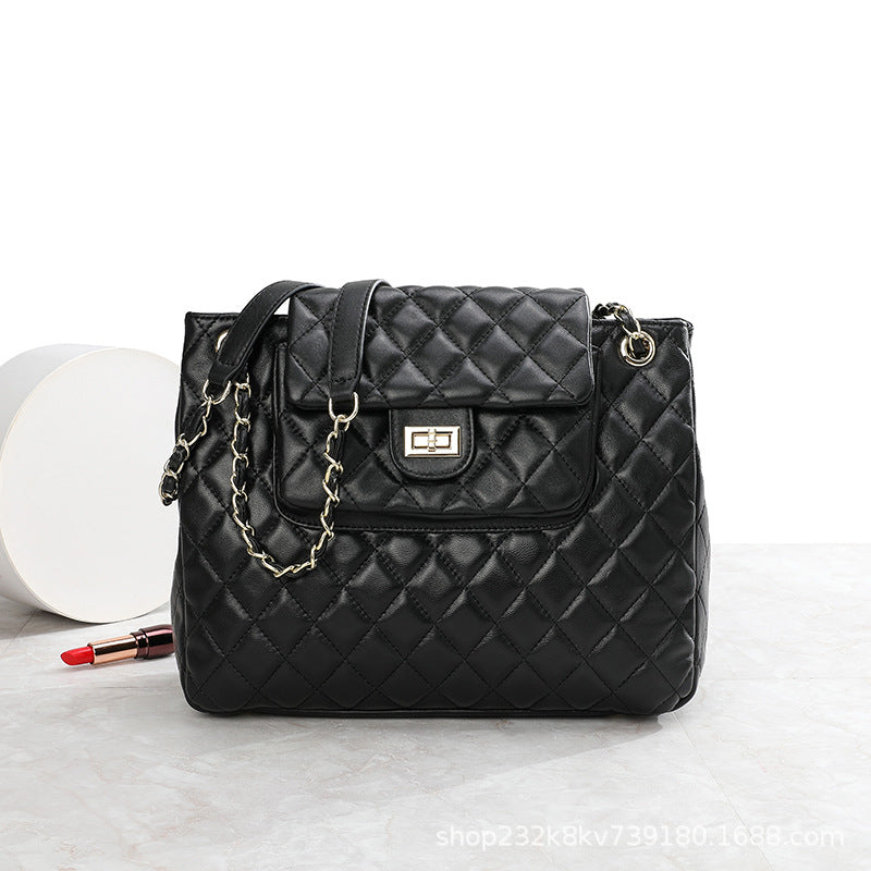 Ladies bag, sheep leather check chain bag, large capacity, high quality, genuine leather shoulder bag that goes with anything. Pochette