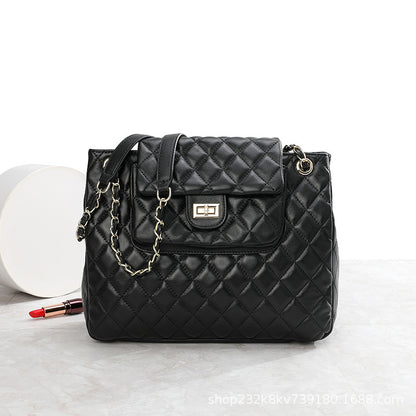 Ladies bag, sheep leather check chain bag, large capacity, high quality, genuine leather shoulder bag that goes with anything. Pochette