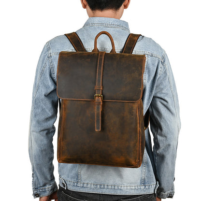 Men's backpack cowhide genuine leather retro casual computer bag for men 