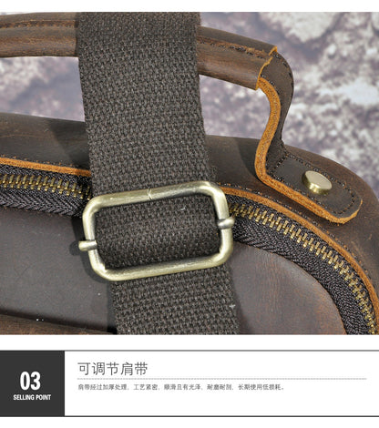 Men's Shoulder Bag Genuine Cowhide Leather Retro Outdoor Travel Crossbody Bag for Men 