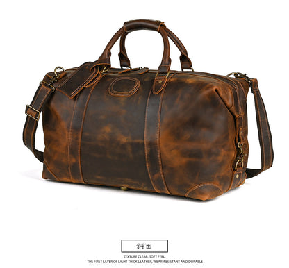 Men's Handbag Genuine Cowhide Luggage Bag Retro Casual Large Capacity Business Travel Bag for Men 