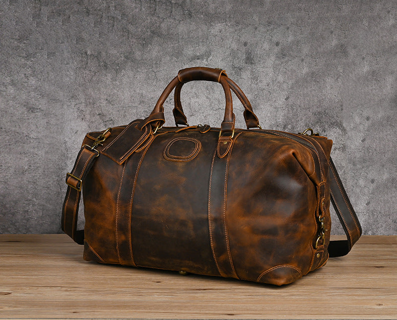 Men's Handbag Genuine Cowhide Luggage Bag Retro Casual Large Capacity Business Travel Bag for Men 