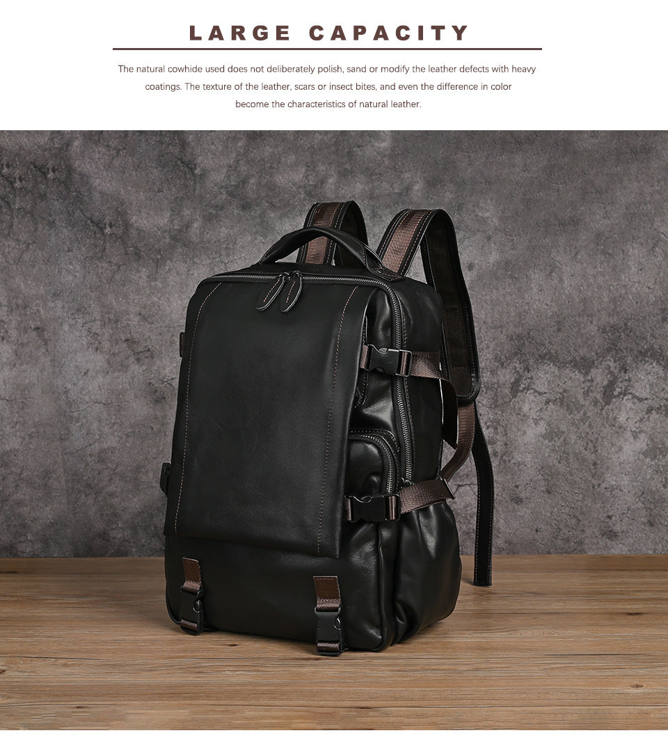 Men's backpack cowhide genuine leather retro casual business travel bag for men computer bag 