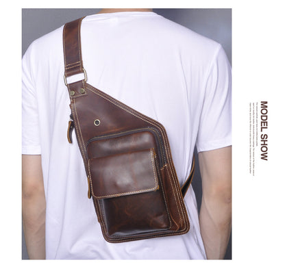 Men's Bust Bag Genuine Cowhide Leather Retro Outdoor Versatile Men's Crossbody Bag 
