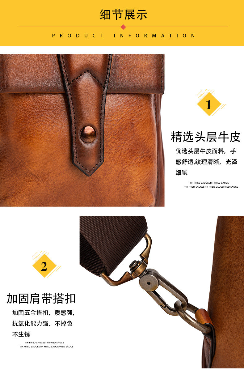 メンズバストバッグ牛革本革製レトロカジュアル男性用斜めがけバッグ