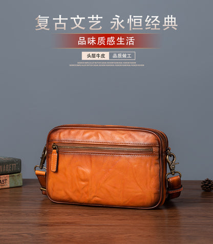 メンズショルダーバッグ牛革本革製レトロ男性用斜めがけバッグ