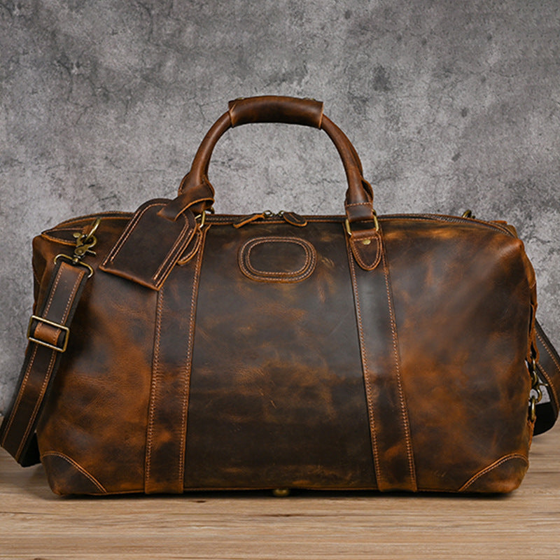 Men's Handbag Genuine Cowhide Luggage Bag Retro Casual Large Capacity Business Travel Bag for Men 