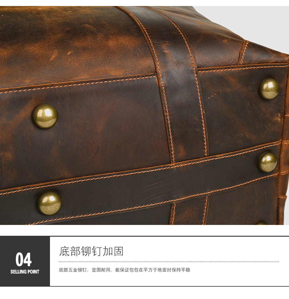 Men's Handbag Genuine Cowhide Luggage Bag Retro Casual Large Capacity Business Travel Bag for Men 
